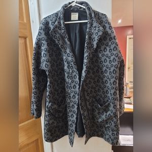XL Leopard Print Grey Winter Coat (Zipper)